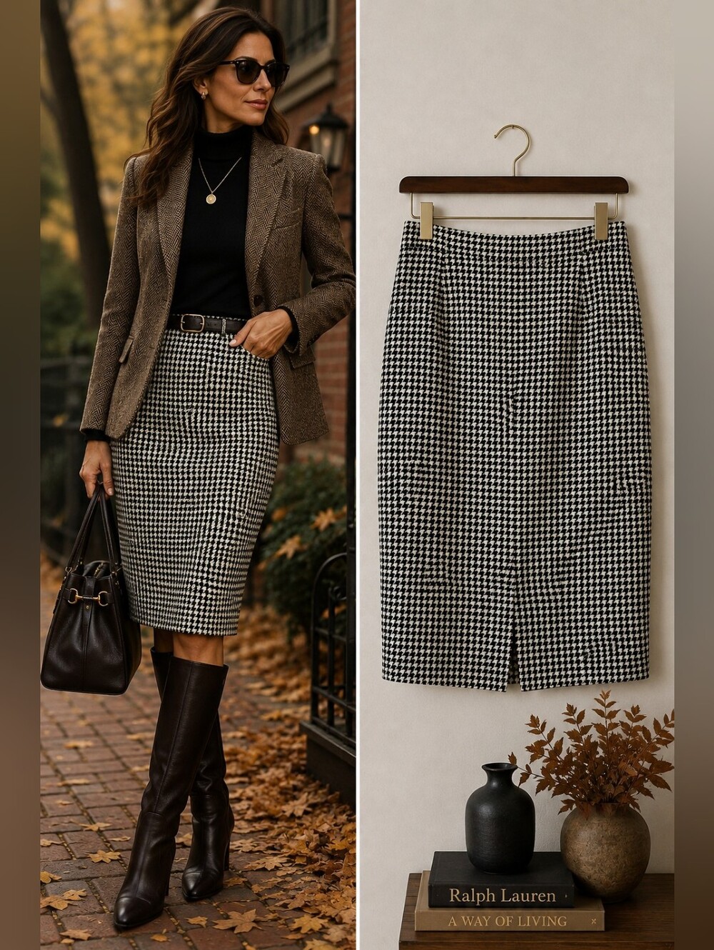 Lauren Ralph Lauren Linen Silk Houndstooth Pencil Skirt 10